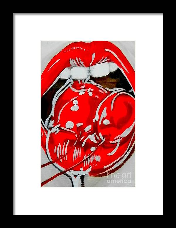 Cherry Framed Print featuring the painting Cherry Lips by Marisela Mungia
