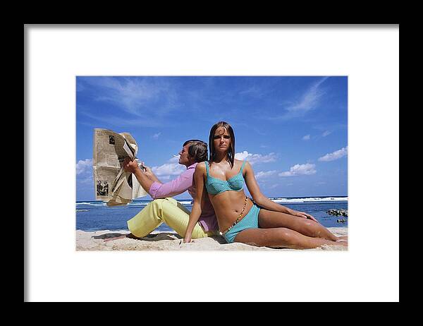 Accessories Framed Print featuring the photograph Cheryl Tiegs Modeling A Bikini At A Beach by William Connors