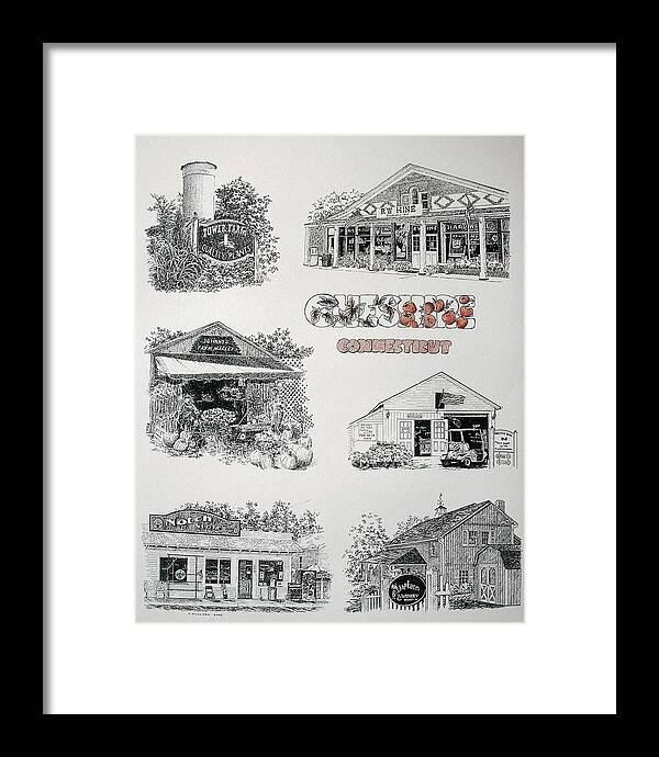 Connecticut Chechire Ct Architecture Buildings New England Framed Print featuring the painting Cheshire Landmarks by Tony Ruggiero