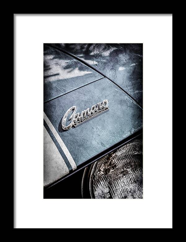 Chevrolet Camaro Emblem Framed Print featuring the photograph Chevrolet Camaro Emblem -0110ac by Jill Reger