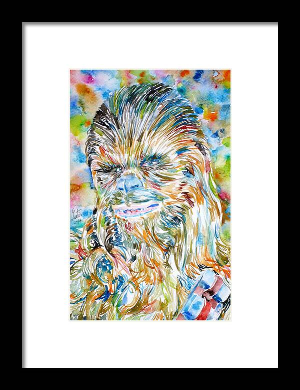 Chewbacca Framed Print featuring the painting CHEWBACCA watercolor portrait by Fabrizio Cassetta