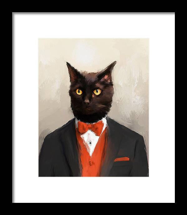 Art Framed Print featuring the painting Chic Black Cat by Jai Johnson