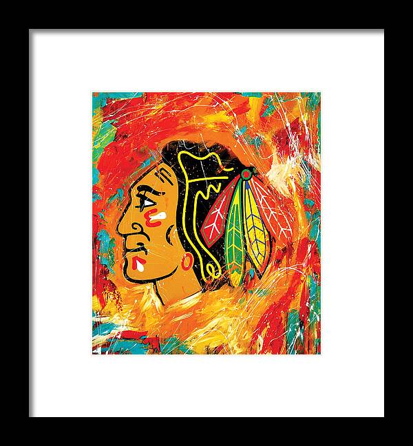 Sports Framed Print featuring the painting Chicago Blackhawks logo by Elliott Aaron From