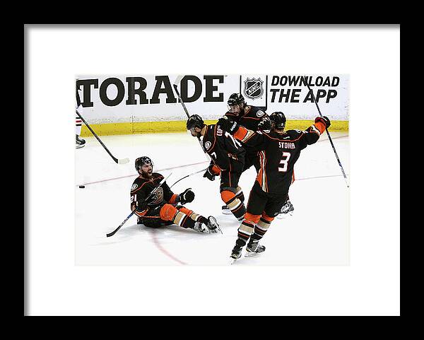 Playoffs Framed Print featuring the photograph Chicago Blackhawks V Anaheim Ducks - by Kevork Djansezian