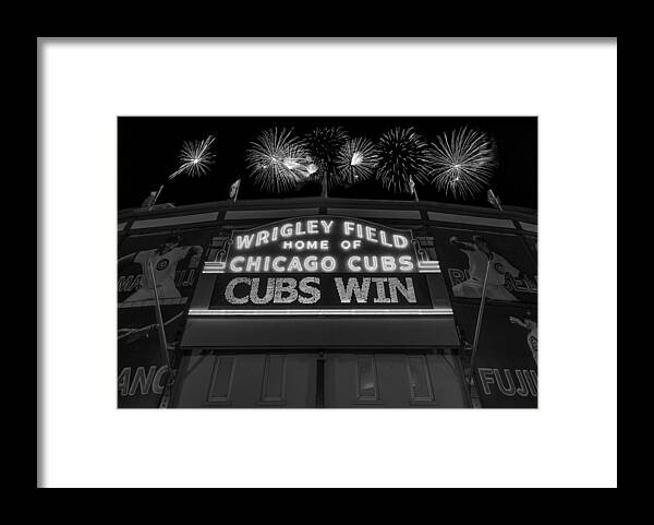 Chicago Cubs Win Fireworks Night B W Framed Print