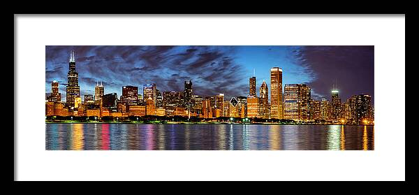 Chicago Skyline Framed Print featuring the photograph Chicago Evening Reflections by Matt Hammerstein