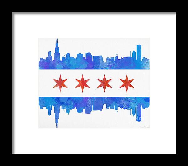 Chicago Framed Print featuring the painting Chicago Flag Watercolor by Mike Maher