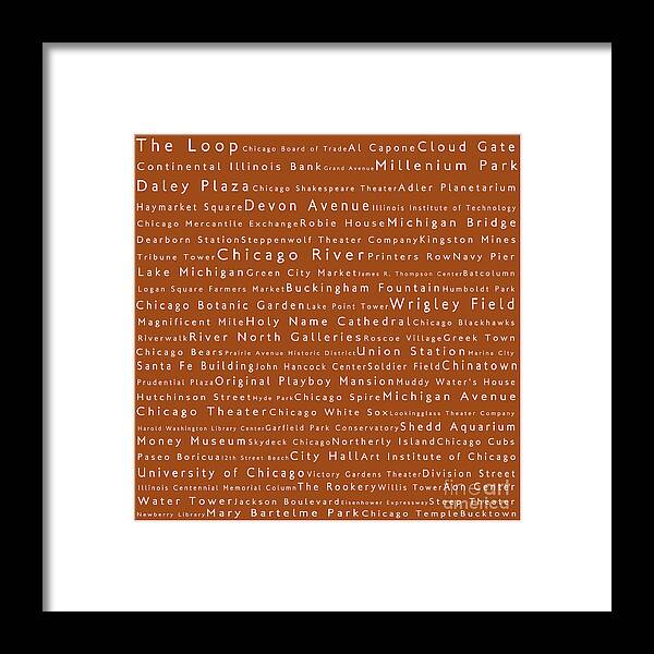 City Framed Print featuring the photograph Chicago in Words Toffee by Sabine Jacobs