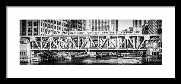 Bridge Framed Print featuring the photograph Chicago Lake Street Bridge L Train Black and White Picture by Paul Velgos