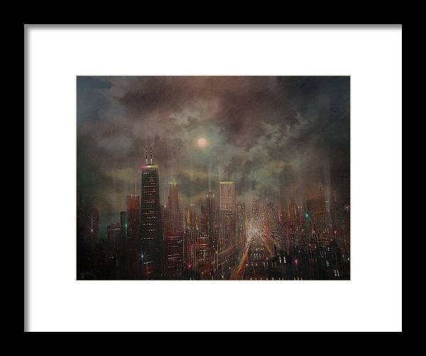  Chicago Framed Print featuring the painting Chicago Moon by Tom Shropshire