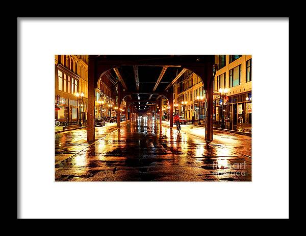 Night Framed Print featuring the photograph Chicago Night Cyclist by Jonas Luis