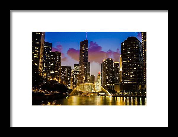 Chicago River Framed Print featuring the photograph Chicago River Dusk Scene by Sven Brogren