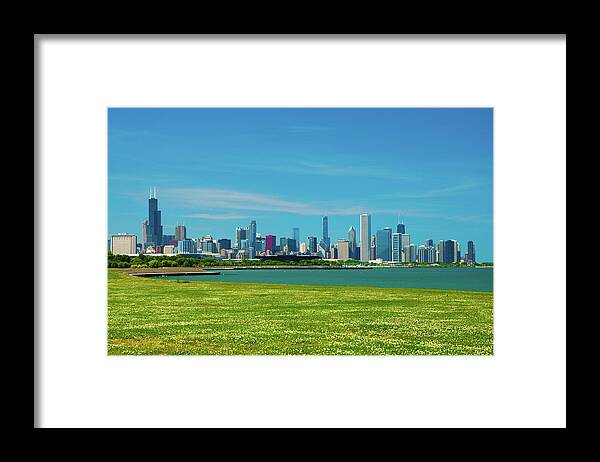 Lake Michigan Framed Print featuring the photograph Chicago Skyline, Lake Michigan, And by Davel5957