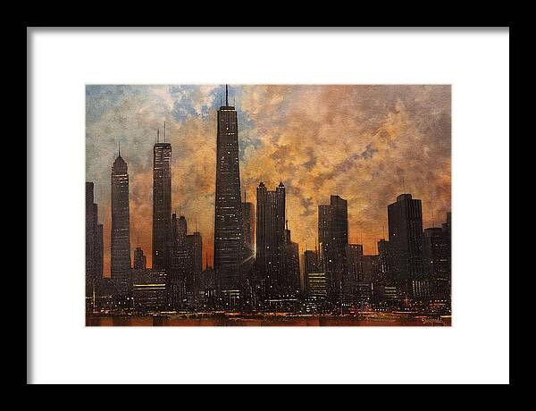 Chicago Framed Print featuring the painting Chicago Skyline Silhouette by Tom Shropshire
