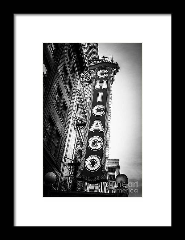 America Framed Print featuring the photograph Chicago Theatre Sign in Black and White by Paul Velgos