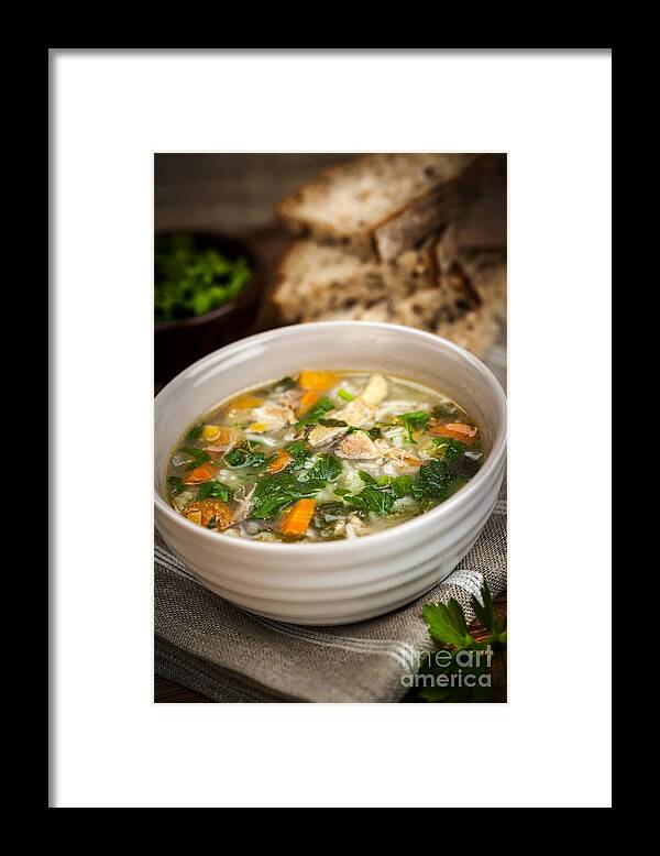 Soup Framed Print featuring the photograph Chicken soup by Elena Elisseeva