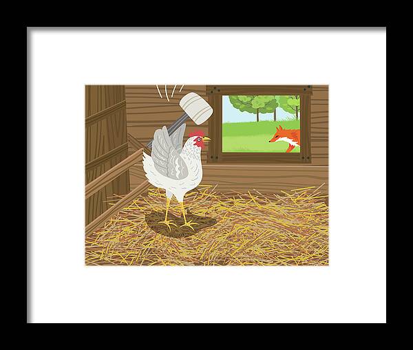 Hiding Framed Print featuring the digital art Chicken With A Mallet Waits For A Fox by Diane Labombarbe