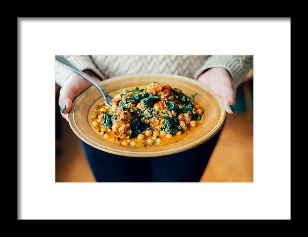 Chicken Meat Framed Print featuring the photograph Chickpea and spinach curry by Joan Ransley