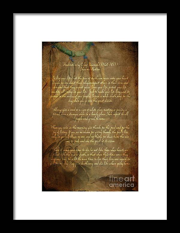 Chief Tecumseh Poem Framed Print featuring the digital art Chief Tecumseh Poem by Wayne Moran