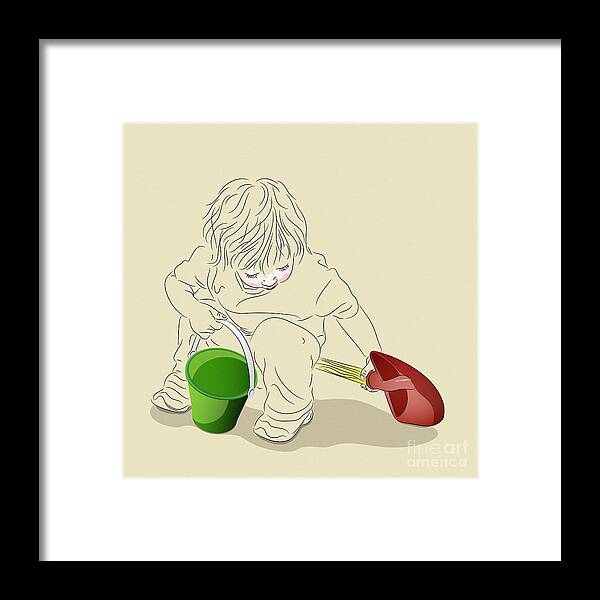 Child Framed Print featuring the digital art Child With Sand Toys by MM Anderson