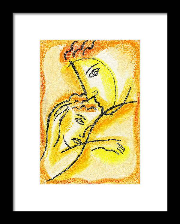 Baby Care Caring Child Childhood Dad Daughter Drawing Faith Family Father Female Head And Shoulders Illustration Painting Jointly Love Male Man Mom Mother People Person Profile Protection Relation Relative Security Son Together Trust People Woman Young Youth Fathers Day Mother's Day Gift Framed Print featuring the painting Childhood by Leon Zernitsky