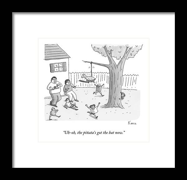 Pinata Framed Print featuring the drawing Children And Parents Run Away From A Pinata by Zachary Kanin