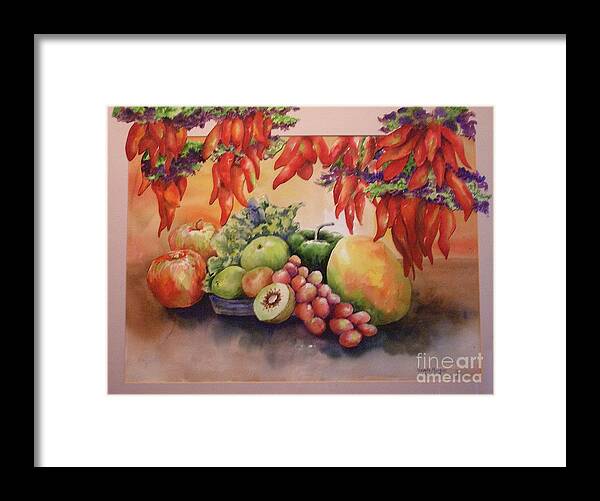 Still Life Framed Print featuring the painting Chilli Peppers and More by Genie Morgan