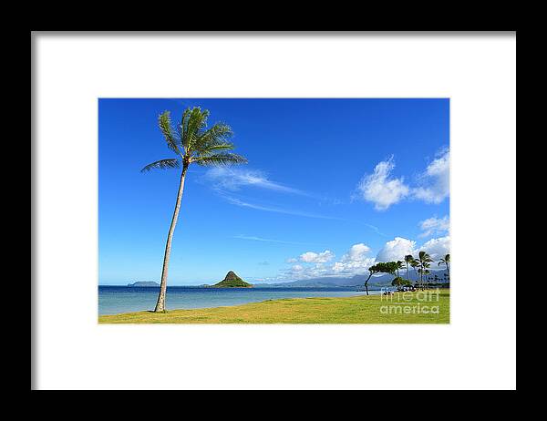 Chinamans Hat Framed Print featuring the photograph Chinamans Hat and a Lone Palm Tree Wide by Aloha Art