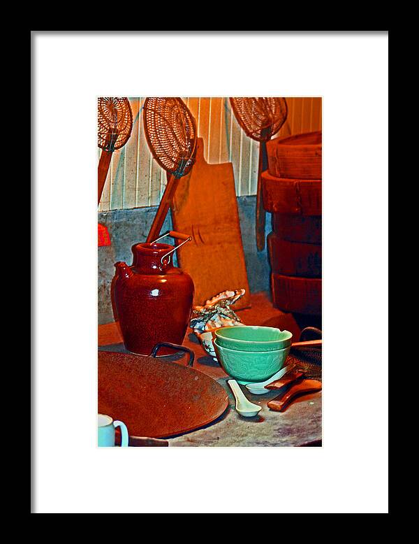 Locke Historic Chinese Society Framed Print featuring the digital art Chinese Kitchen Cookware by Joseph Coulombe