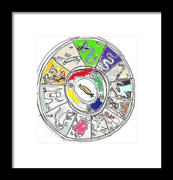 Zodiac Framed Print featuring the drawing Chinese Zodiac by Leslie Byrne
