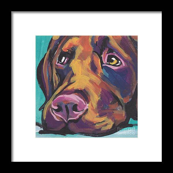 Labrador Retriever Framed Print featuring the painting Choco Lab Love by Lea S