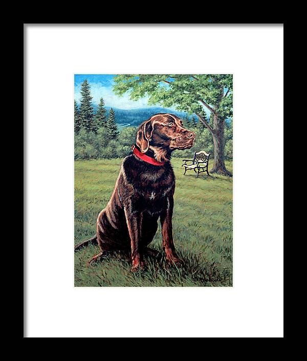 Chocolate Lab Framed Print featuring the painting Chocolate Lab by Richard De Wolfe