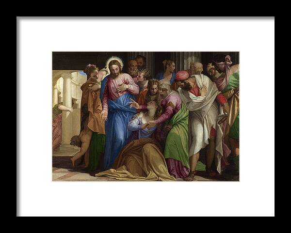 Paolo Veronese Framed Print featuring the painting Christ addressing a Kneeling Woman by Paolo Veronese