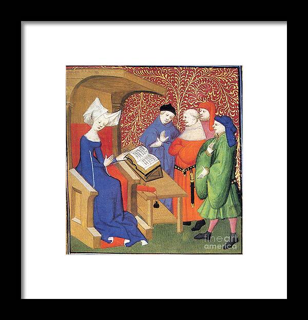 Historic Framed Print featuring the photograph Christine De Pizan Lecturing To Men by Photo Researchers