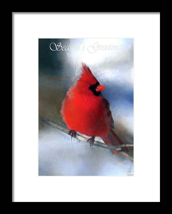 Cardinal Framed Print featuring the digital art Christmas Card - Cardinal by Pennie McCracken