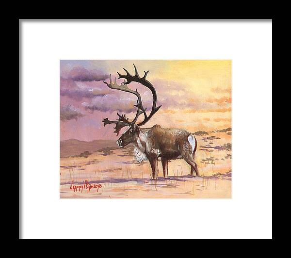Jeff Framed Print featuring the painting Christmas Caribou by Jeff Brimley