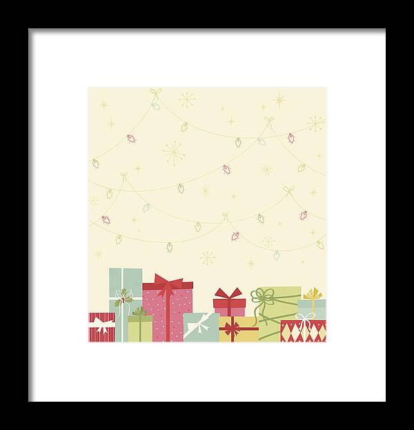 Chevron Pattern Framed Print featuring the drawing Christmas gift boxes and lights by MsEli