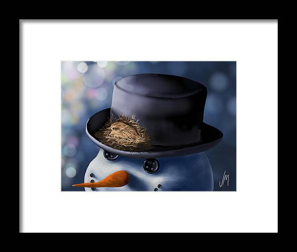 Snowman Framed Print featuring the painting Christmas nest by Veronica Minozzi