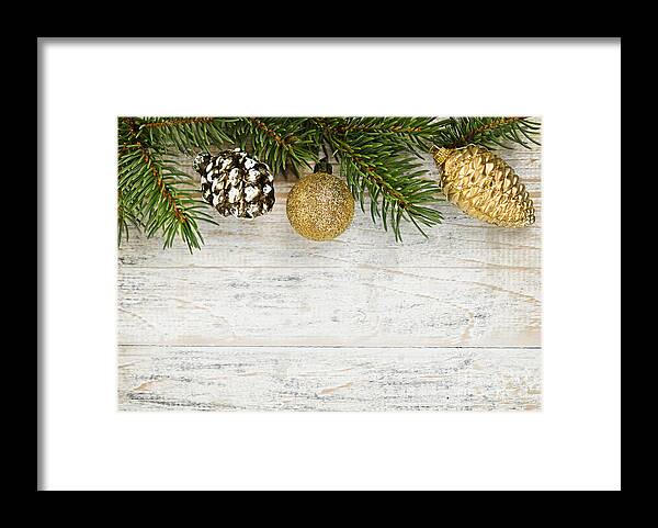 Christmas Framed Print featuring the photograph Christmas ornaments on fir branch by Elena Elisseeva