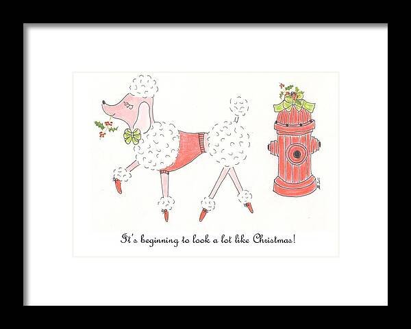 Poodle Framed Print featuring the painting Christmas Poodle by Stephanie Grant