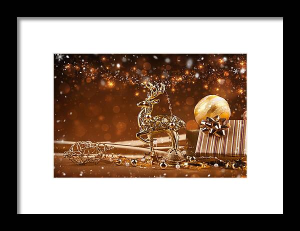 Christmas Framed Print featuring the photograph Christmas Reindeer In Gold by Doc Braham