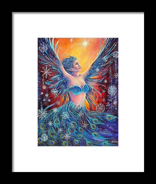 Holiday Christmas Fairy Peacock Spirit Color Framed Print featuring the painting Christmas Spirit by Gail Butler