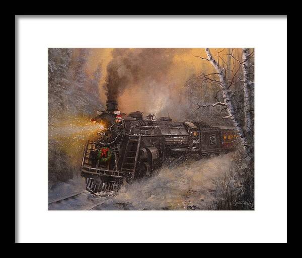 Trains Framed Print featuring the painting Christmas Train in Wisconsin by Tom Shropshire