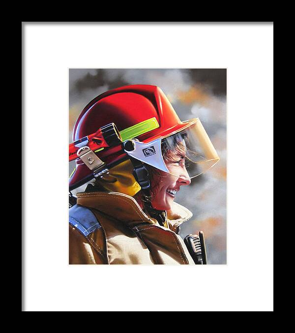 Firefighter Framed Print featuring the pastel Christy by Dianna Ponting