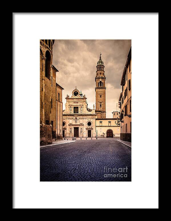 Architecture Framed Print featuring the photograph Church and bell tower in Parma Italy by Silvia Ganora
