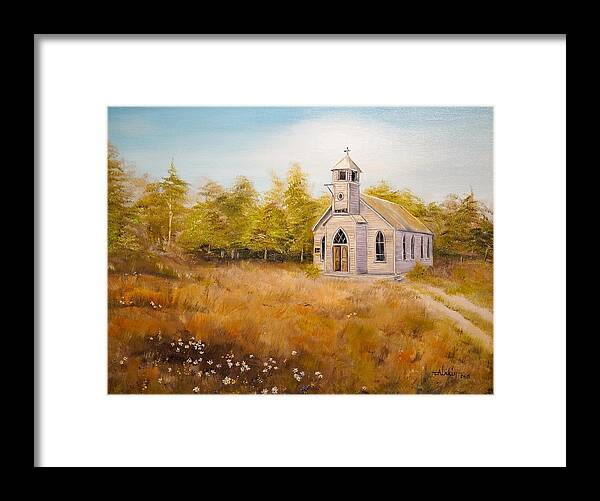 Landscape Framed Print featuring the painting Church on the Hill by Alan Lakin