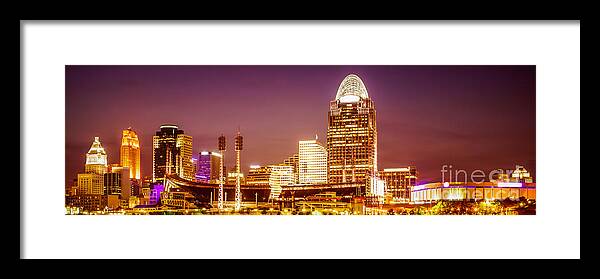 2012 Framed Print featuring the photograph Cincinnati Skyline at Night Panoramic Picture by Paul Velgos