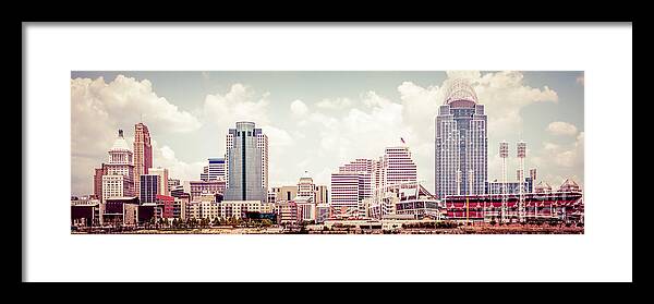 2012 Framed Print featuring the photograph Cincinnati Skyline Panorama Vintage Photo by Paul Velgos