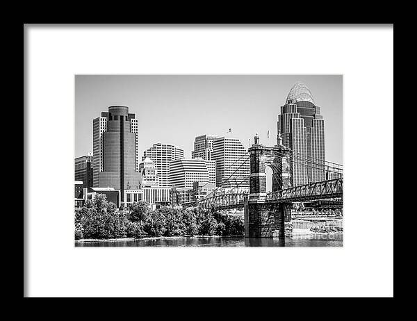 2012 Framed Print featuring the photograph Cincinnati with Roebling Bridge Black and White Picture by Paul Velgos