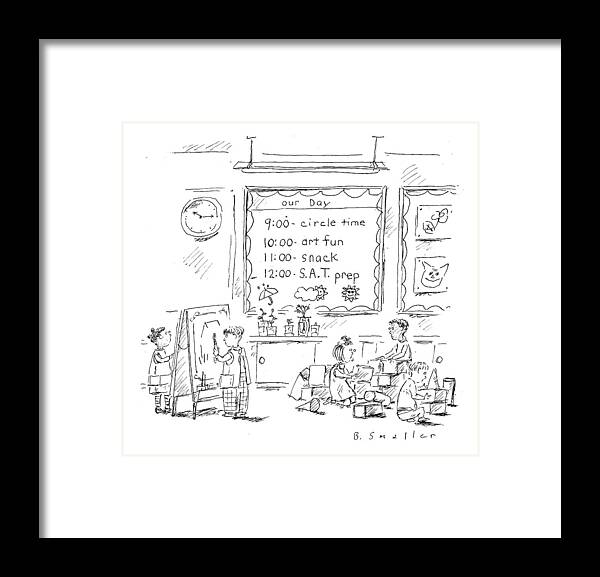 Kindergarten Framed Print featuring the drawing Circle Time: Art Fun: Snack: S.a.t. Prep by Barbara Smaller